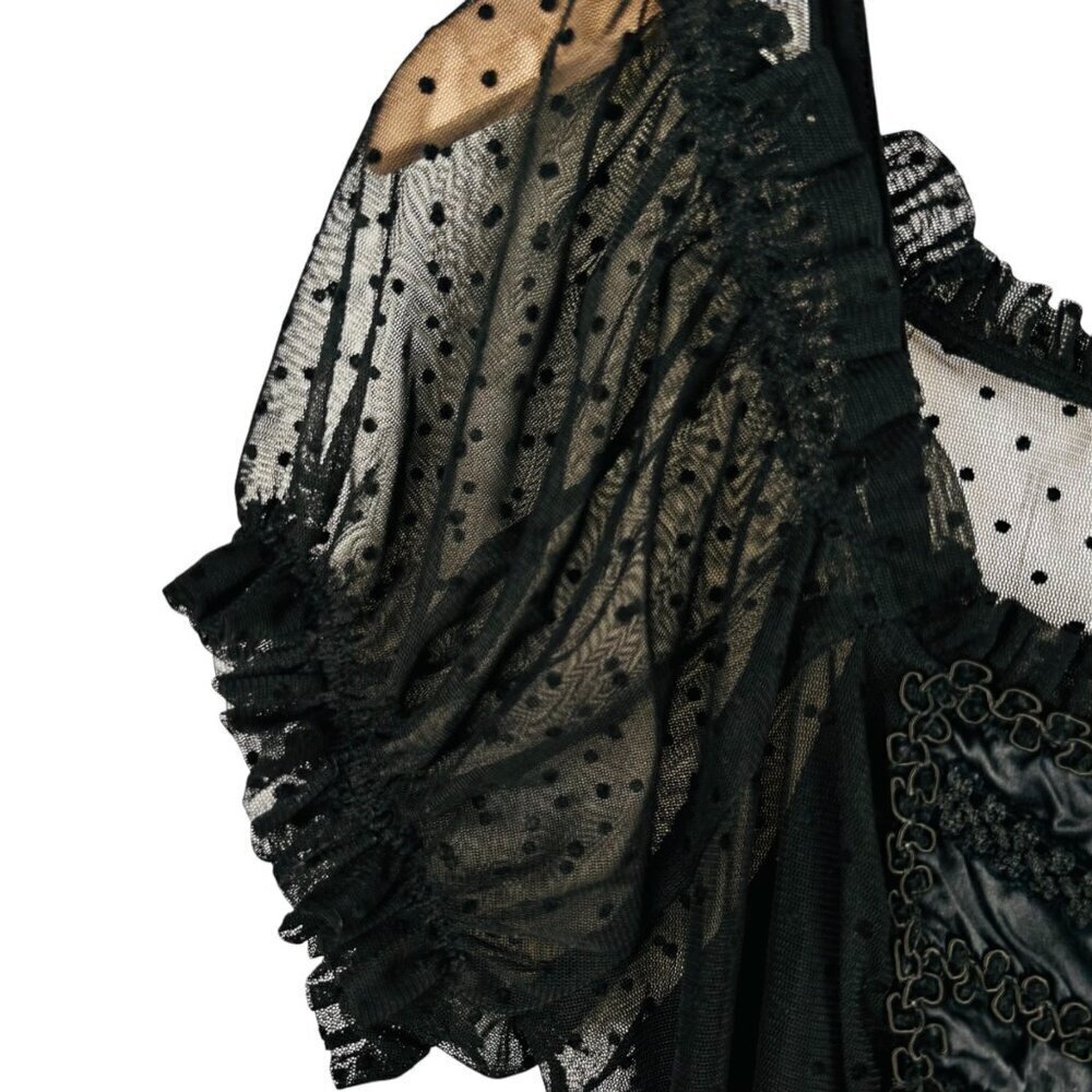 ECI New York 12 Polka Dot Whimsy Goth Sheer Blouse Top Puff Sleeve Office Brunch - Picture 3 of 9